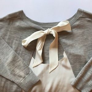 Club Monaco Grey Top with Silk Tie Open Back Sz S